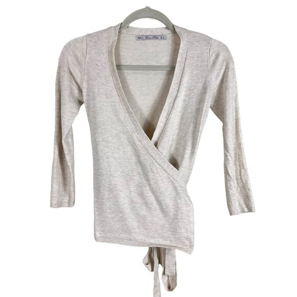 Zara‎ Ribbed Beige Cozy Knit V-Neck Surplice Tie Waist Top Small - Picture 2 of 11